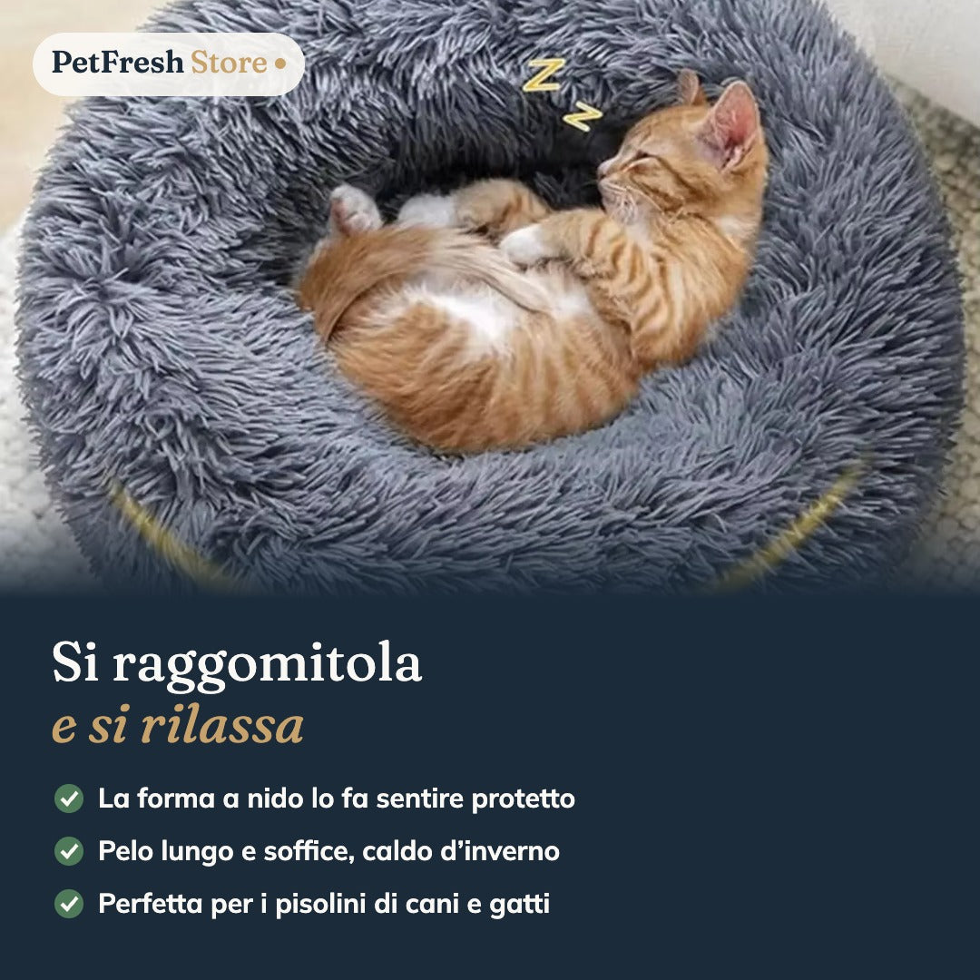 Cuccia Rotonda Calmante in Peluche – Morbida e Lavabile, per Cani e Gatti (40-90 cm)