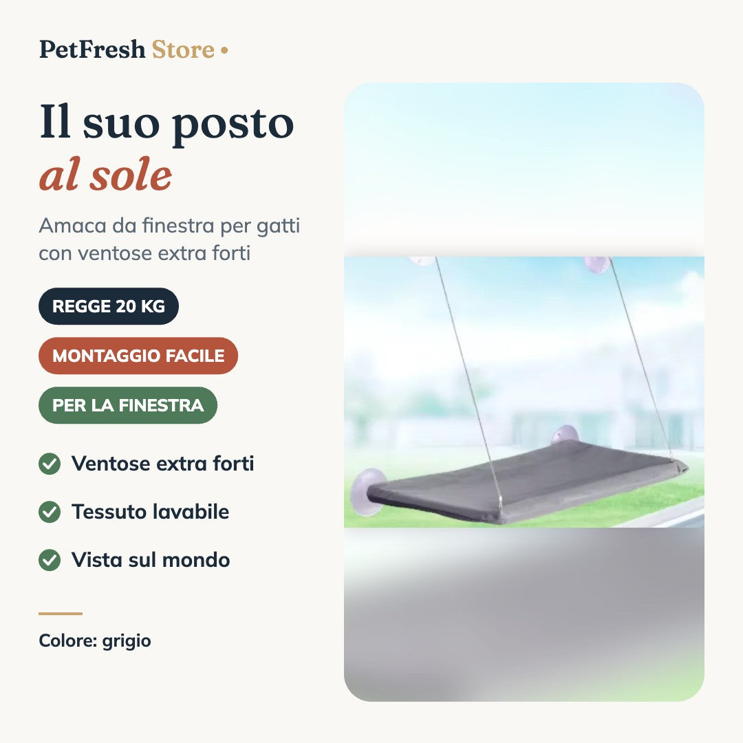 Amaca da finestra per gatti PetFresh grigia