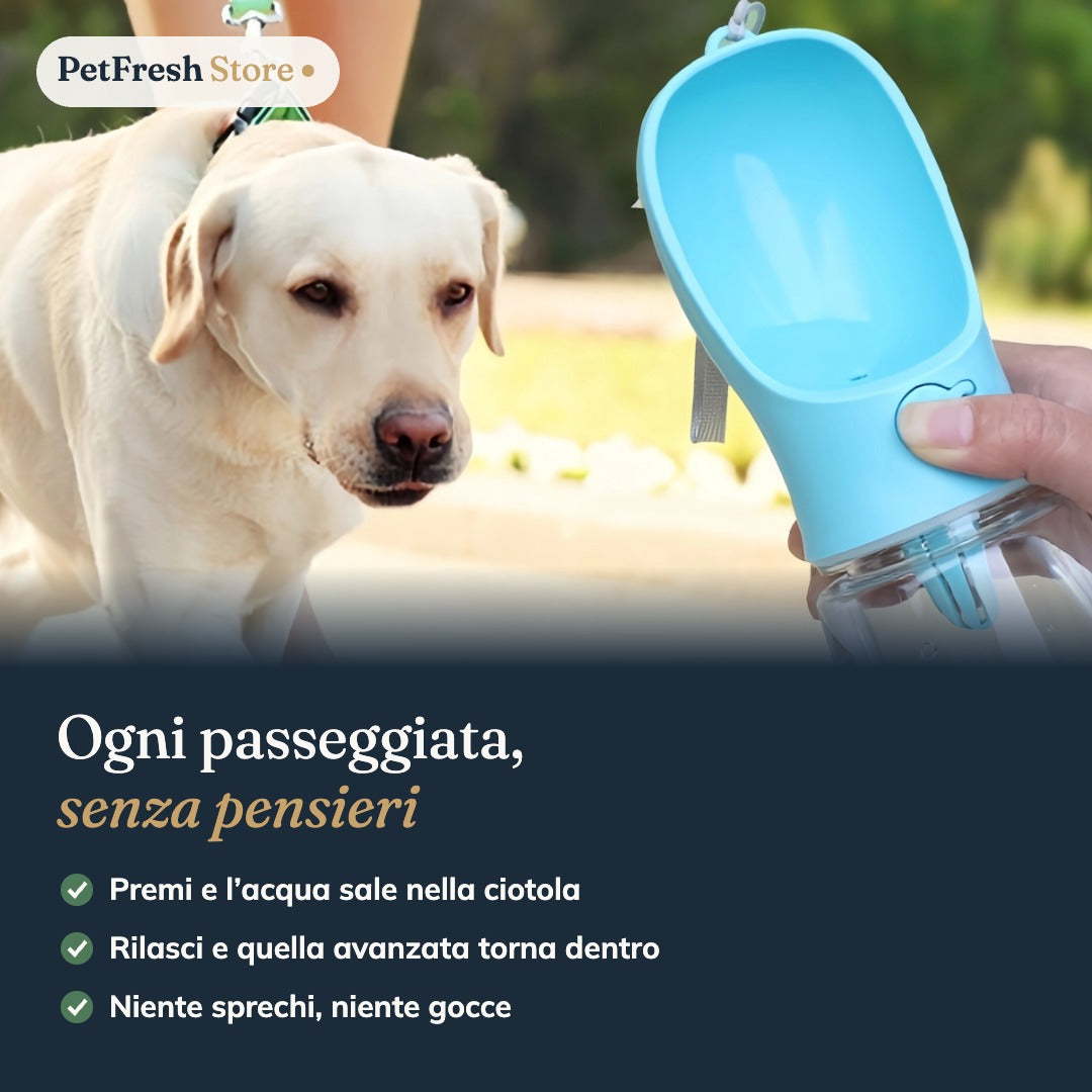 Borraccia 2 in 1 per Cani – Acqua e Croccantini in Passeggiata, Antigoccia 550 ml