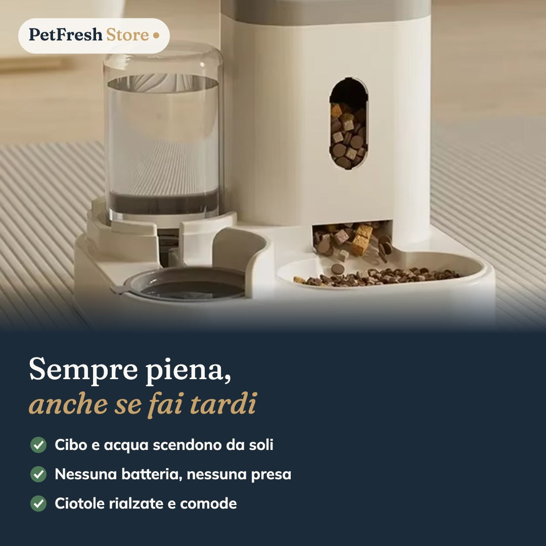 Ciotola Doppia Cibo e Acqua a Gravità – Si Ricarica da Sola, per Gatti e Cani Piccoli