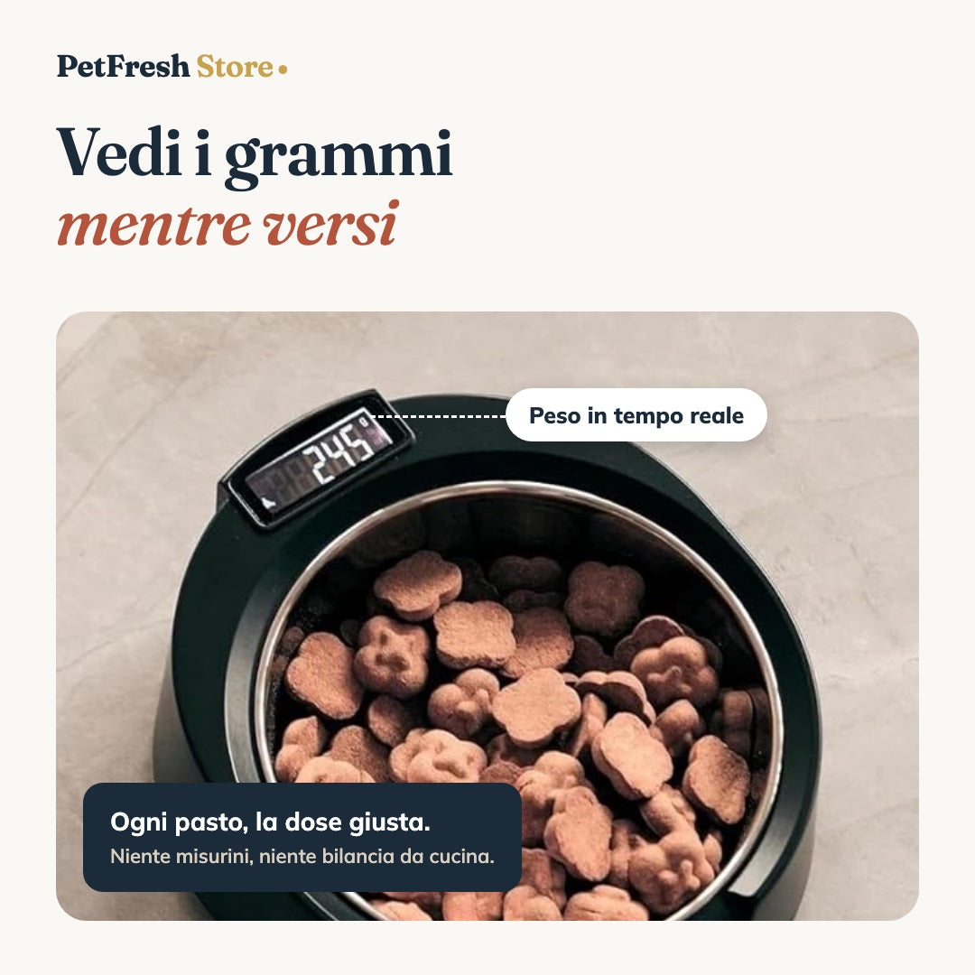 Ciotola con bilancia: vedi i grammi mentre versi
