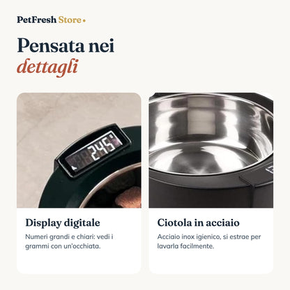Dettagli: display digitale e ciotola in acciaio inox
