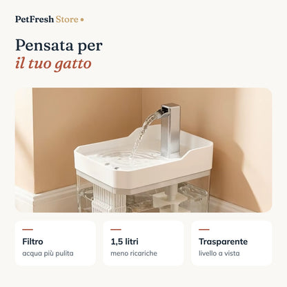 Dettagli della fontanella: filtro e serbatoio trasparente