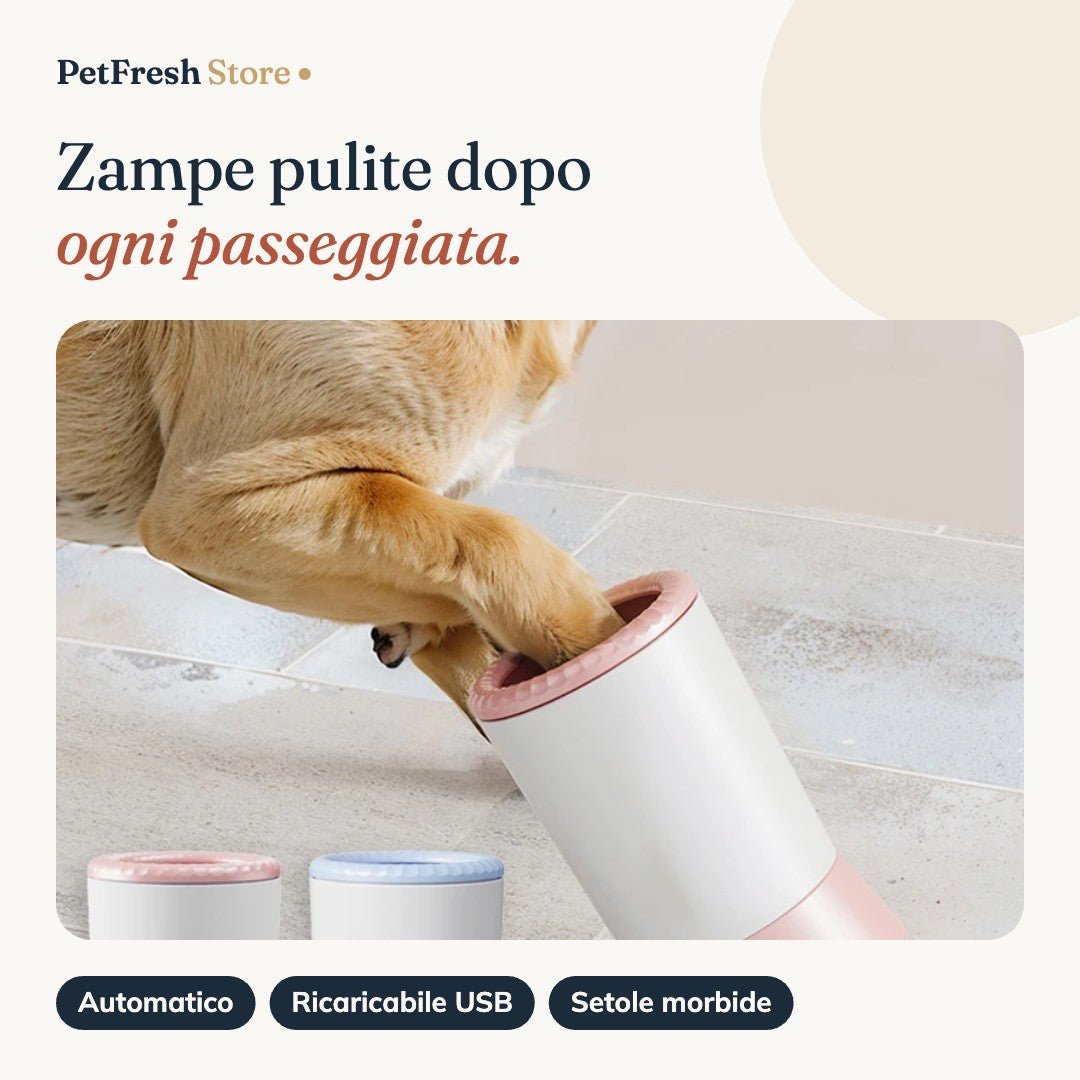 Lavazampe elettrico PetFresh: zampe pulite dopo ogni passeggiata