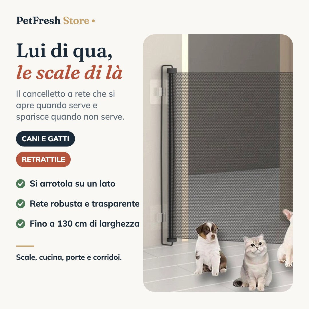 Cancelletto retrattile PetFresh con cani e gatti