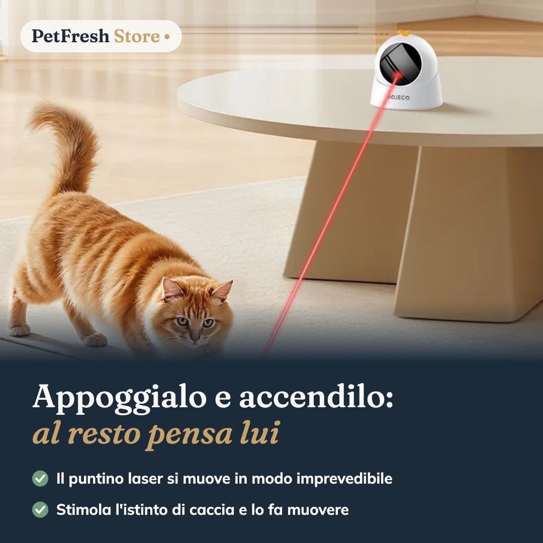 Gioco Laser Automatico per Gatti – Ricaricabile, Rotazione 360°, Timer Intelligente