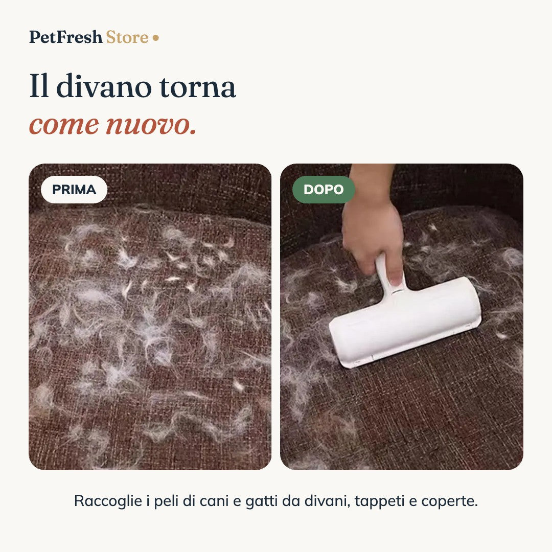 Prima e dopo: divano senza peli con il rullo