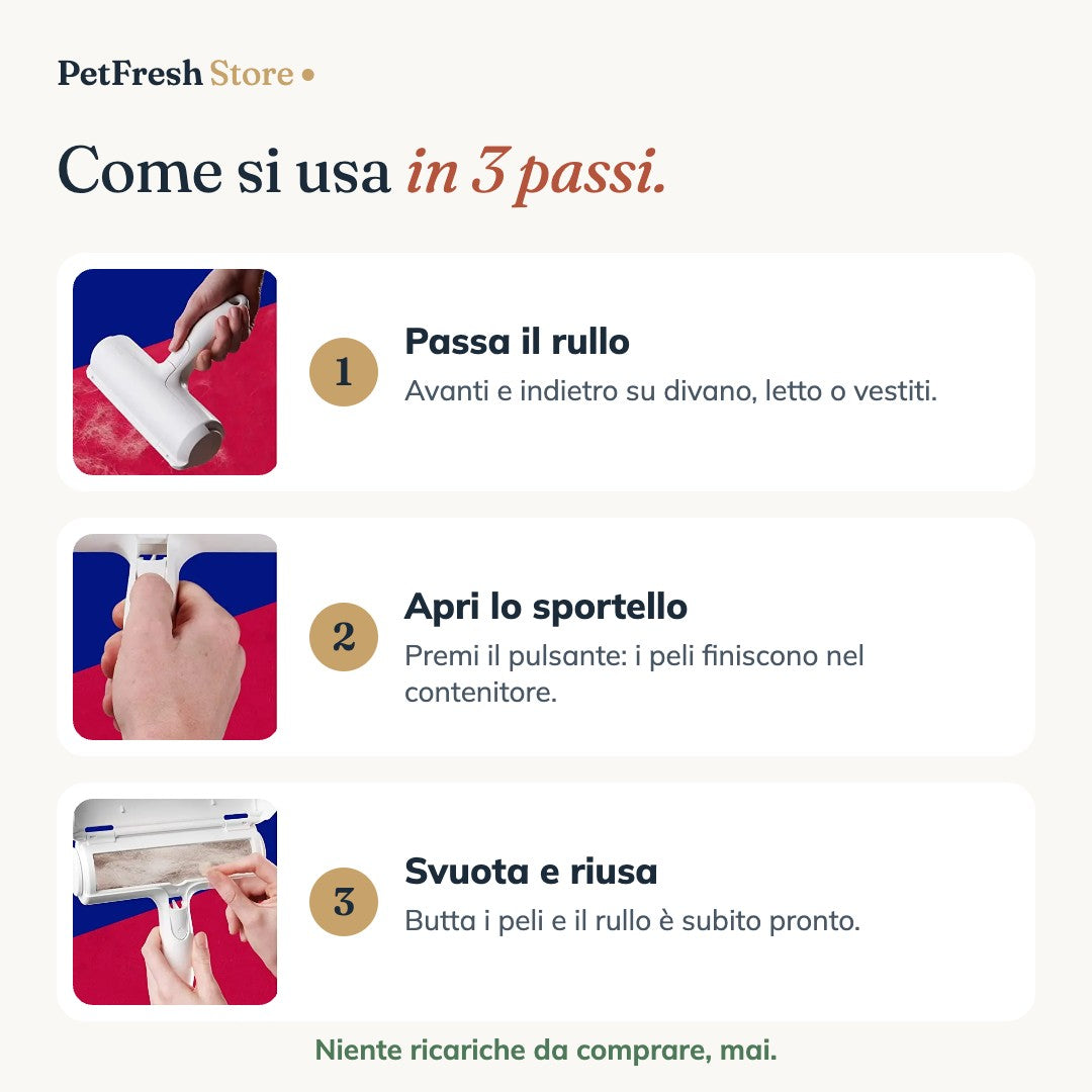 Come si usa il rullo leva-peli in 3 passi